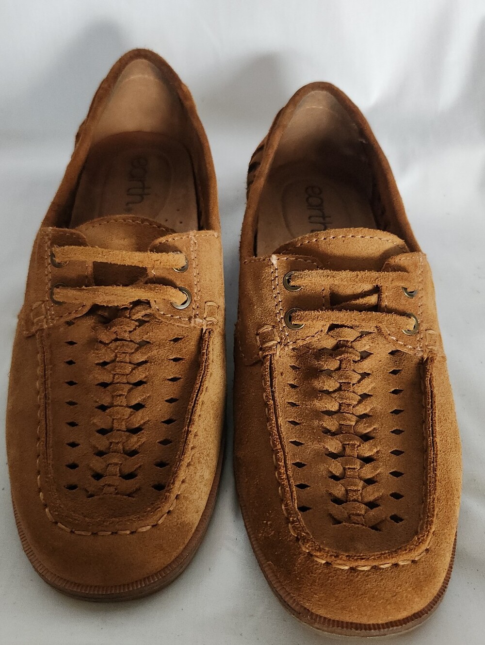 NWOT Earth Wishing Suede Woven Boat‎ Shoes Loafers Natural Tan 8M